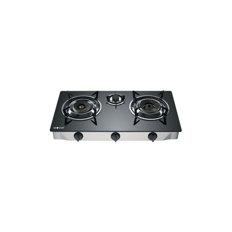 COCINA GAS INOX 3 FUEGOS CRISTAL TEMPLADO MUVIP