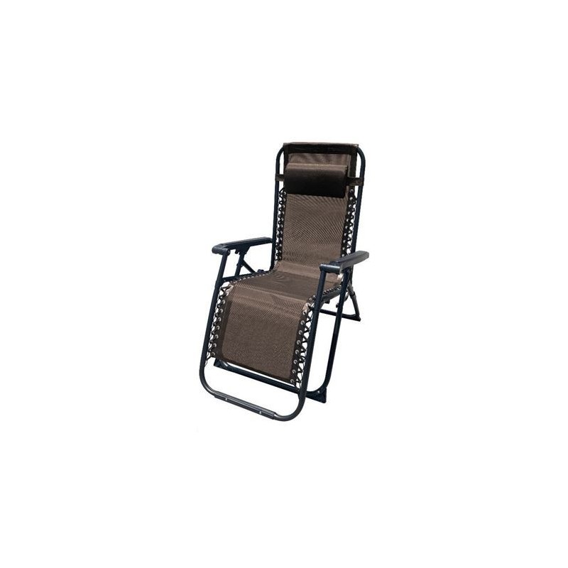 TUMBONA PLEGABLE MARRON DE ACERO CON COJIN CERVICAL