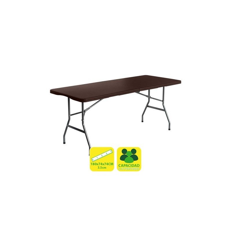MESA DE RESINA PLEGABLE EFECTO RATÁN 180X74X74CM 3.5CM SUNGARDEN