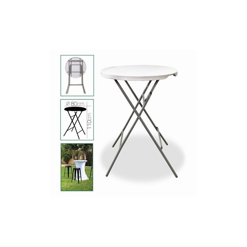 MESA PLEGABLE COCTEL REDONDA BLANCO 80XH110CM