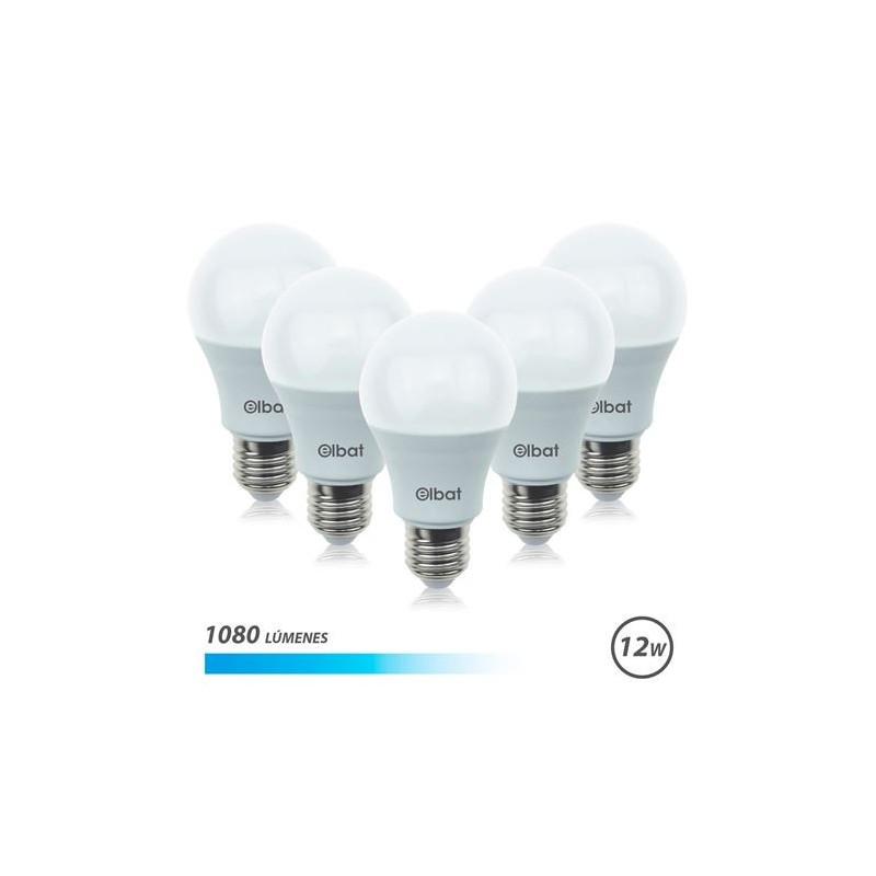 PACK 5 BOMBILLAS LED A60 | 12W | 1080LM | E27 | LUZ FRIA | ELBAT