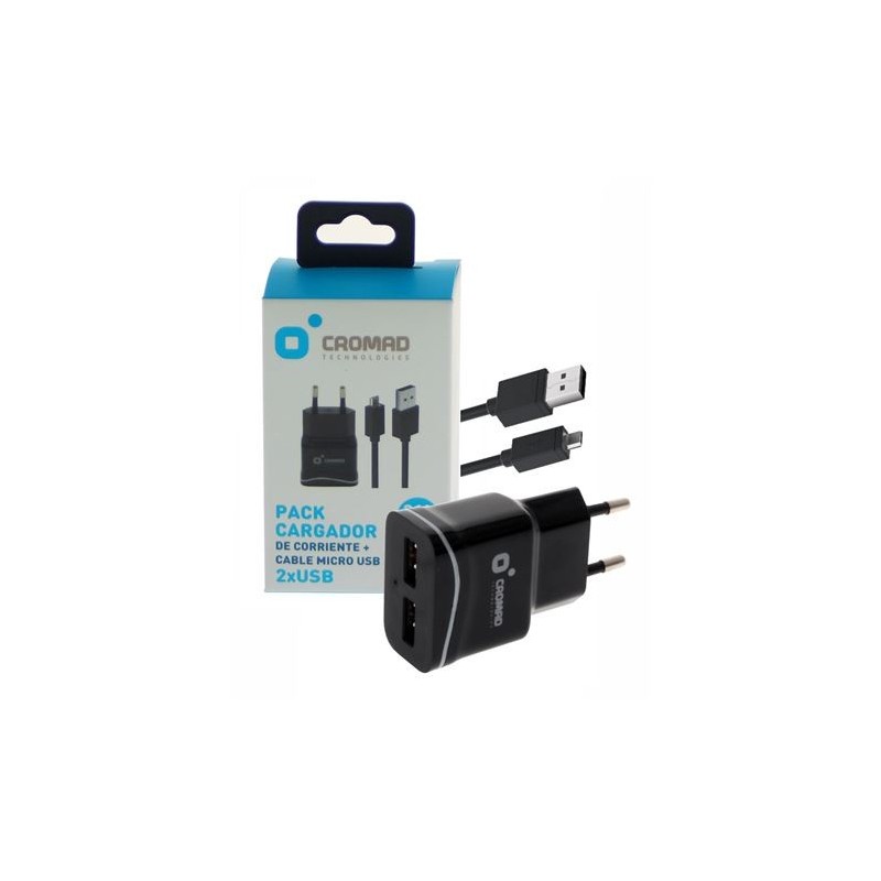 PACK CARGADOR CORRIENTE 2.1A + CABLE MICRO USB CROMAD PACK CARGADOR CORRIENTE 2.1A + CABLE MICRO USB CROMAD