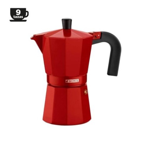 CAFETERA ITALIANA ALUMINIO 9 TAZAS VITRO ROJA MONIX