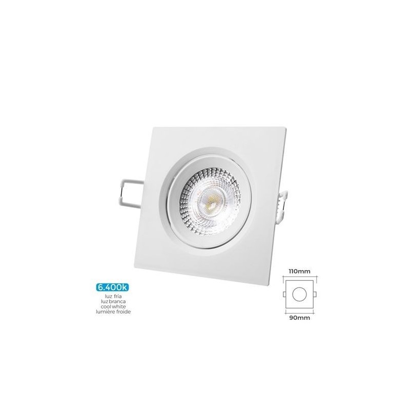 DOWNLIGHT LED EMPOTRABLE 5W 380 LUMEN 6.400K CUADRADO MARCO BLANCO EDM