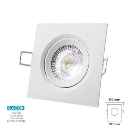 DOWNLIGHT LED EMPOTRABLE 5W 380 LUMEN 6.400K CUADRADO MARCO BLANCO EDM