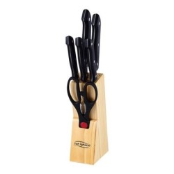 SET 7 CUCHILLOS +TIJERA INOX EN BASE SAN IGNACIO MADERA
