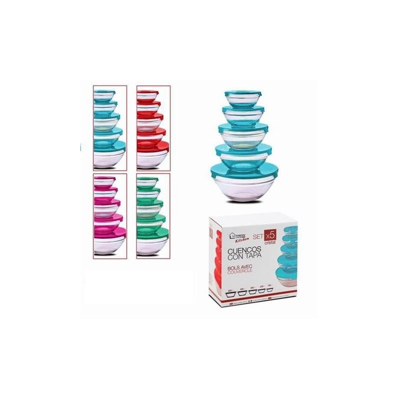 SET 5 TUPPER CRISTAL REDONDOS HERMETICOS C/ SURTIDOS