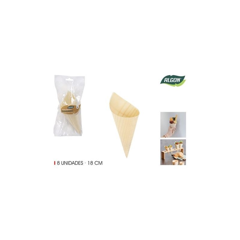PACK 8 CONOS MADERA APERITIVOS 18CM ALGON