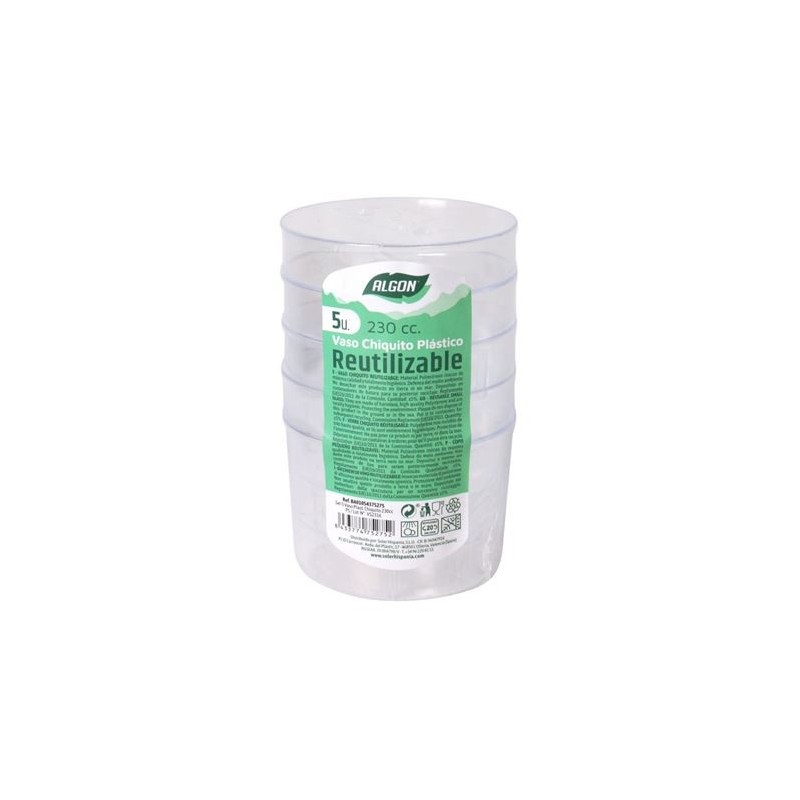 SET 5 VASOS PLASTICO REUTILIZABLE CHIQUITO 230CC ALGON SET 5 VASOS PLASTICO REUTILIZABLE CHIQUITO 230CC ALGON