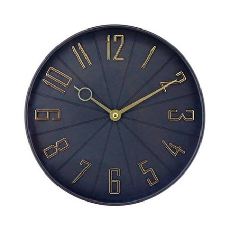 RELOJ DE PARED NEGRO DORADO CON RELIEVE 27CM