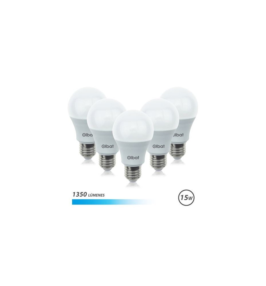 PACK 5 BOMBILLAS LED A60 | 15W | 1350LM | E27 | LUZ FRIA | ELBAT